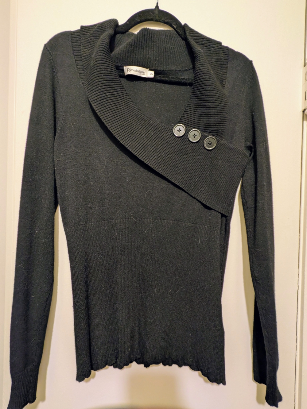 Revolution Black Shawl Collar Button Detail Sweater